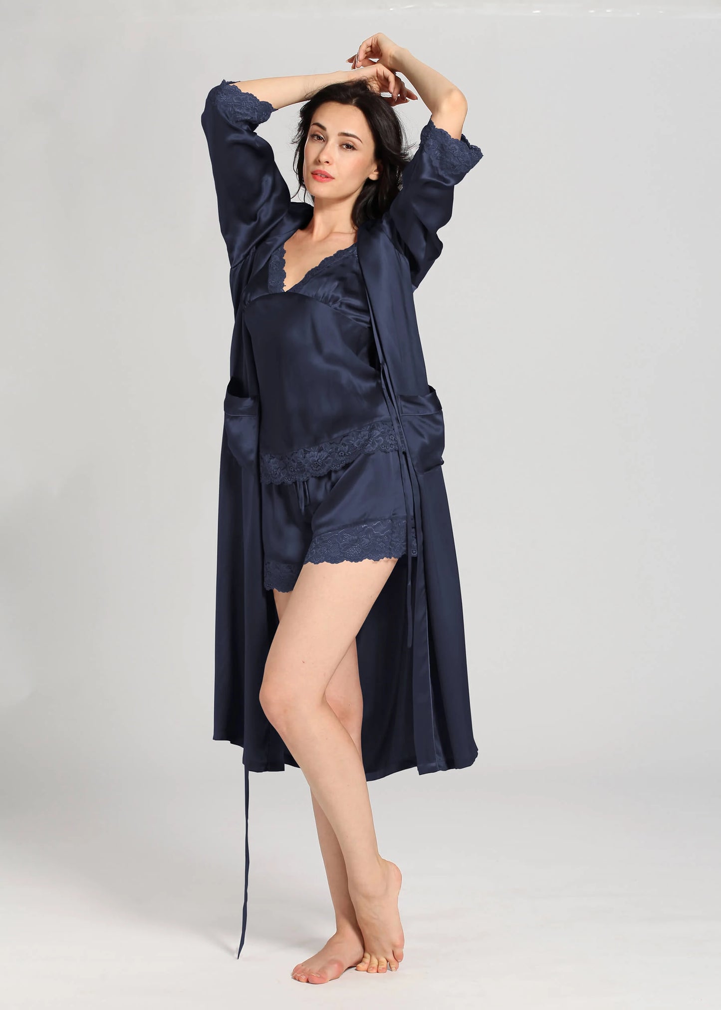 Navy Blue Silk Camisole & Gown Set WCGS-04