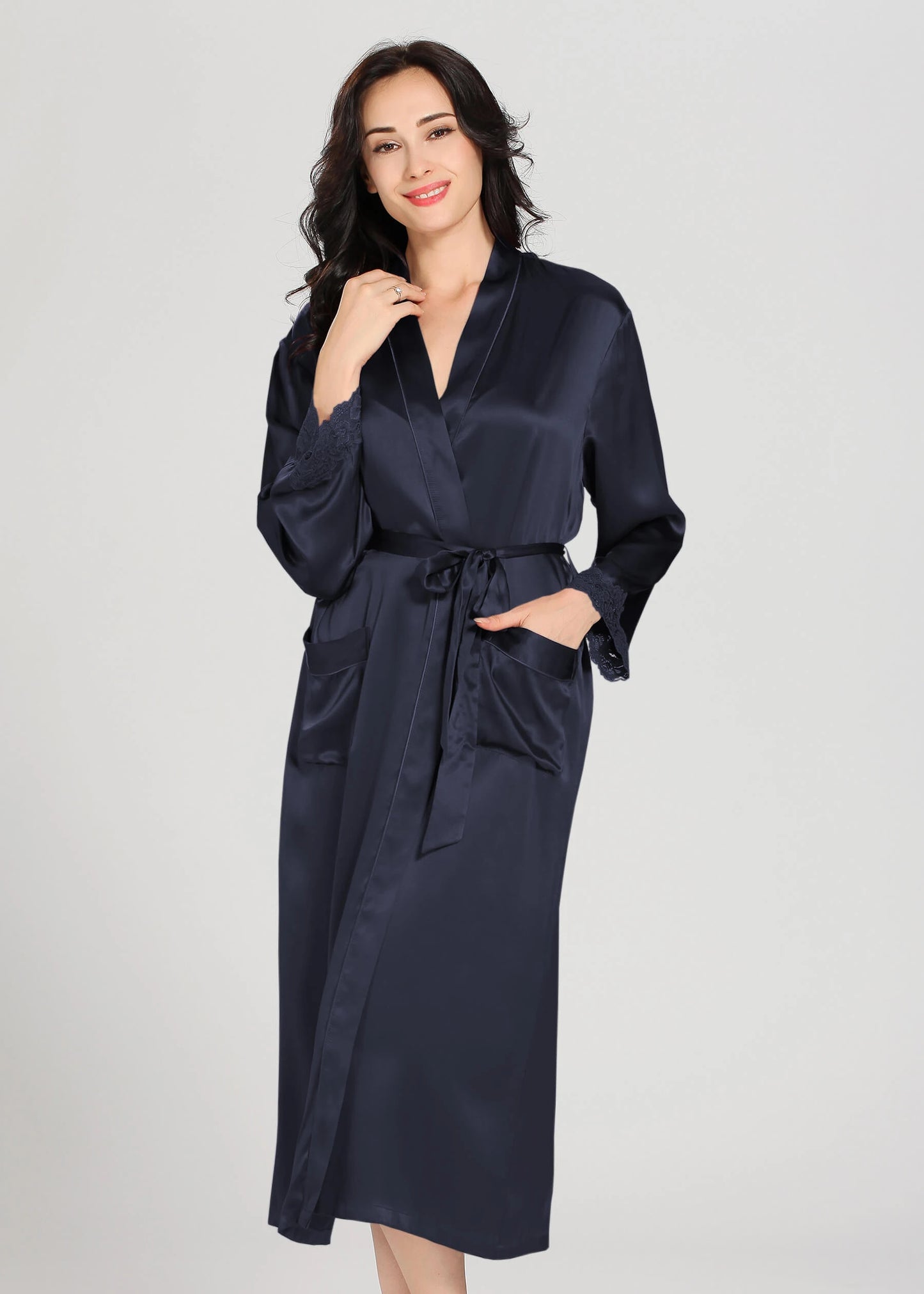 Navy Blue Silk Camisole & Gown Set WCGS-04