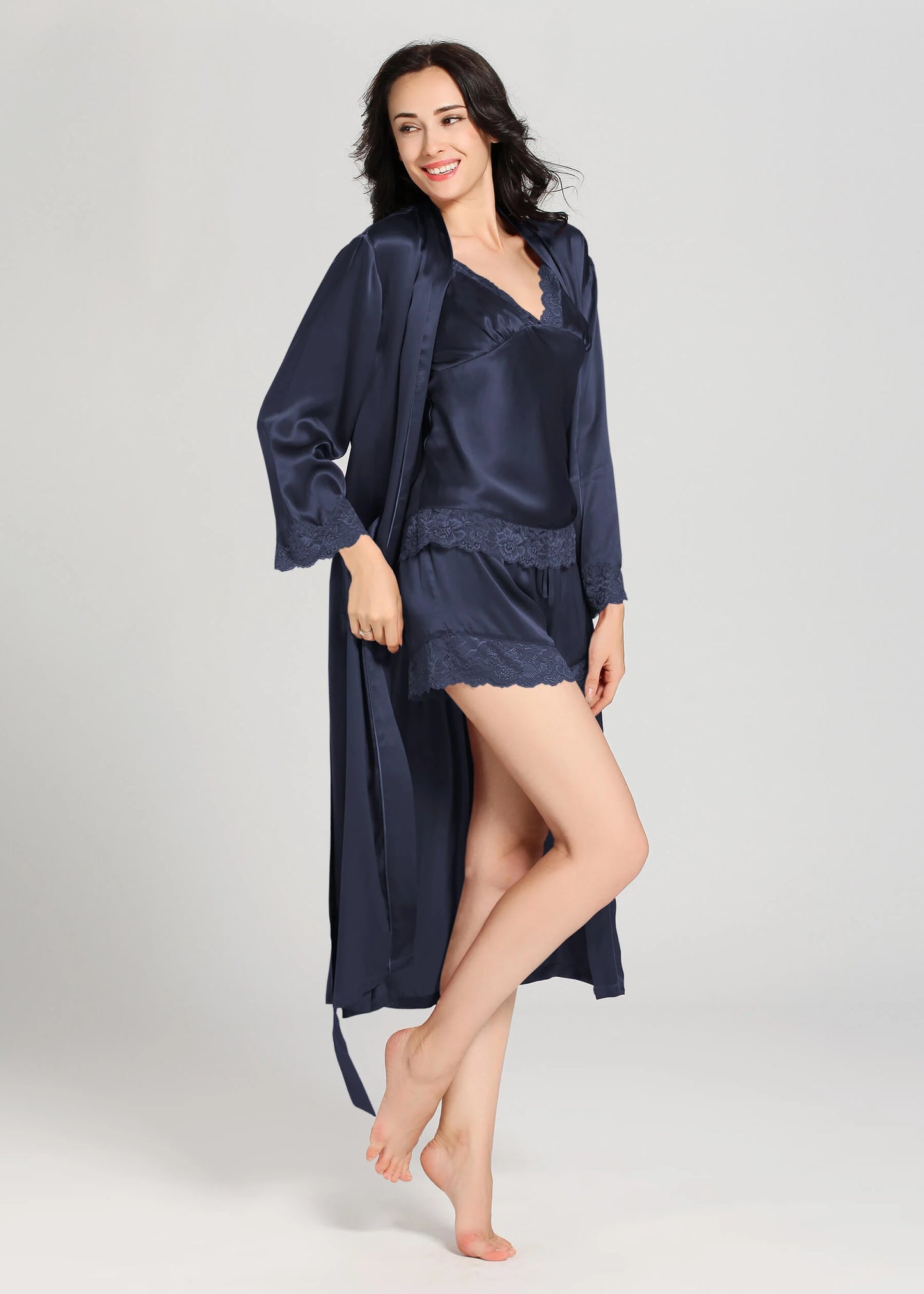 Navy Blue Silk Camisole & Gown Set WCGS-04