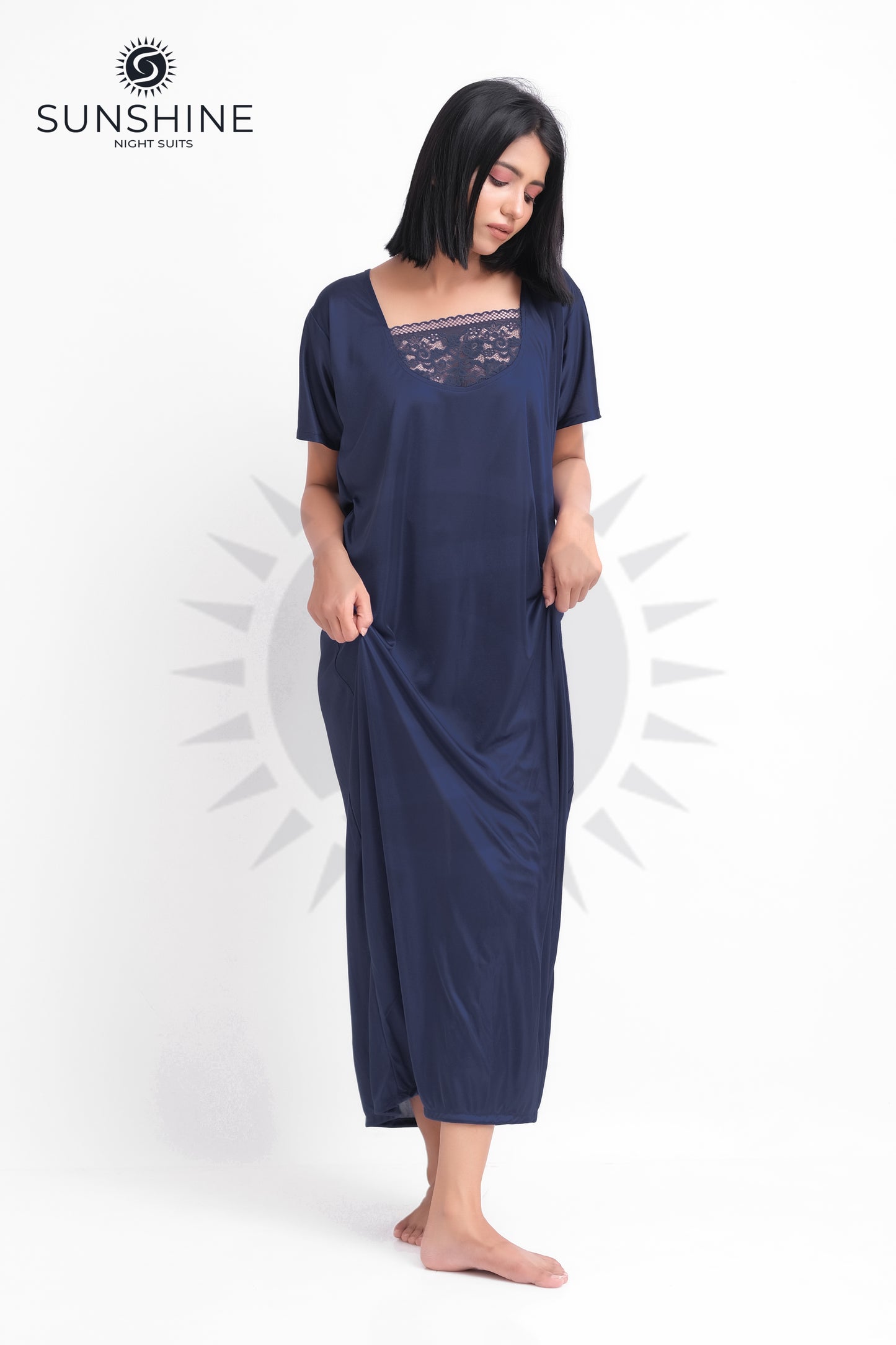 Navy Blue Silk Maxi Night Gown 1001-F