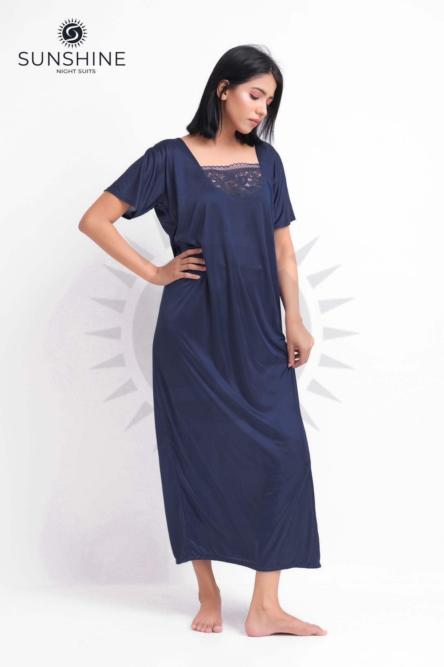 Navy Blue Silk Maxi Night Gown 1001-F