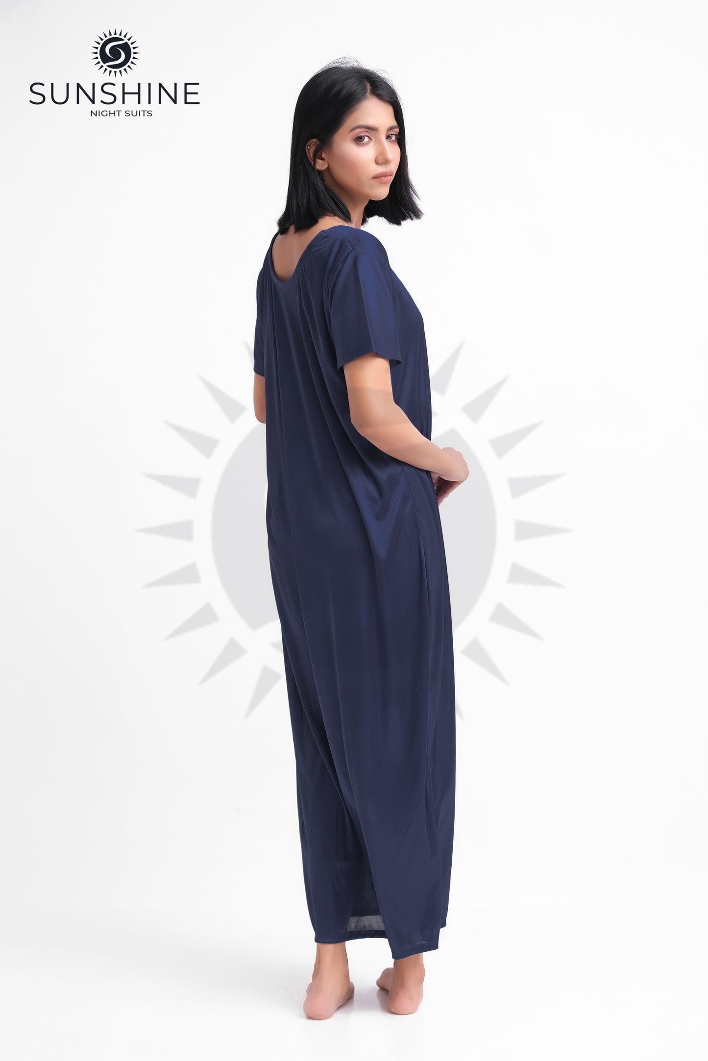 Navy Blue Silk Maxi Night Gown 1001-F