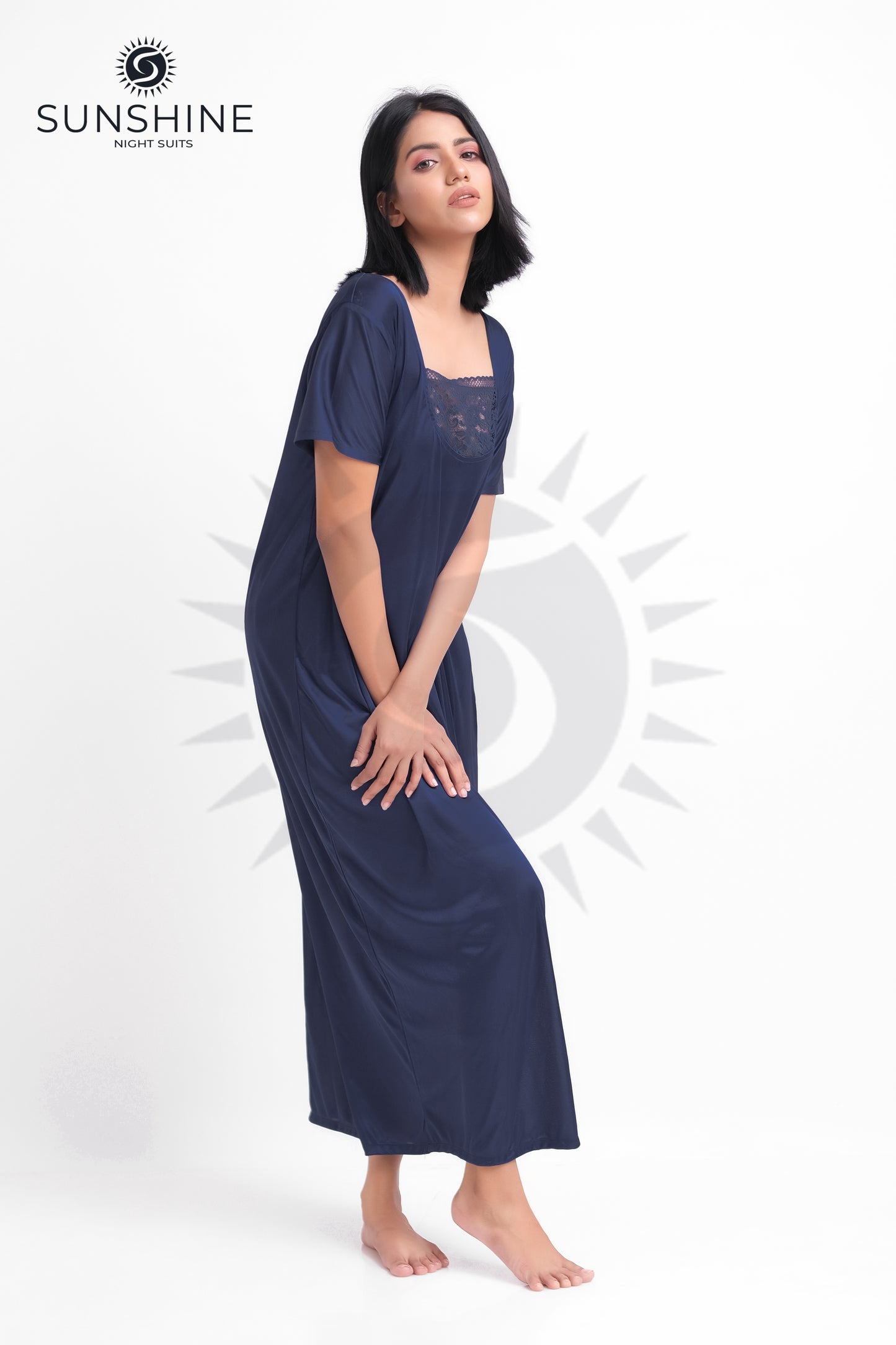 Navy Blue Silk Maxi Night Gown 1001-F