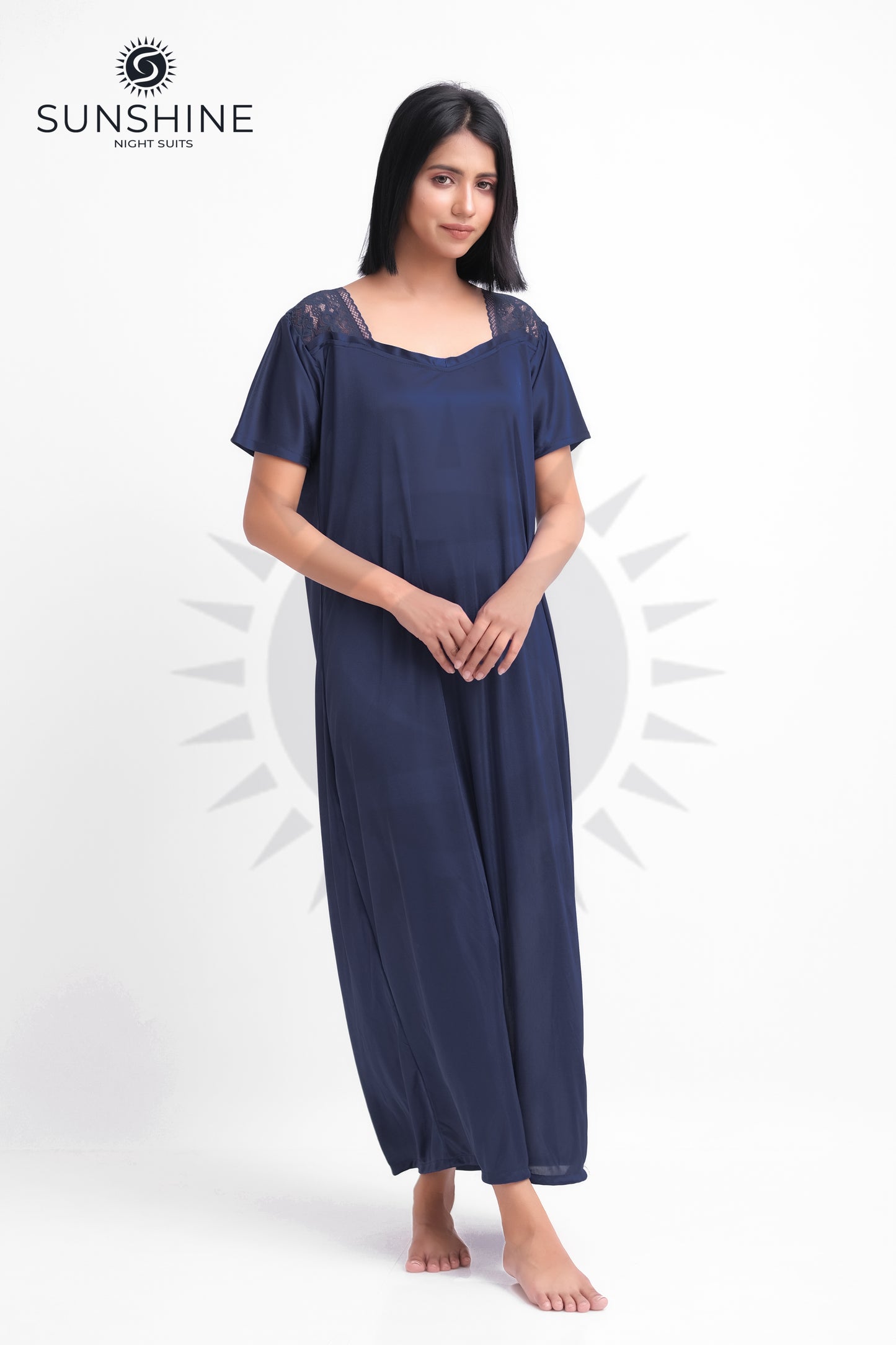 Navy Blue Silk Maxi Night Gown 1002-F