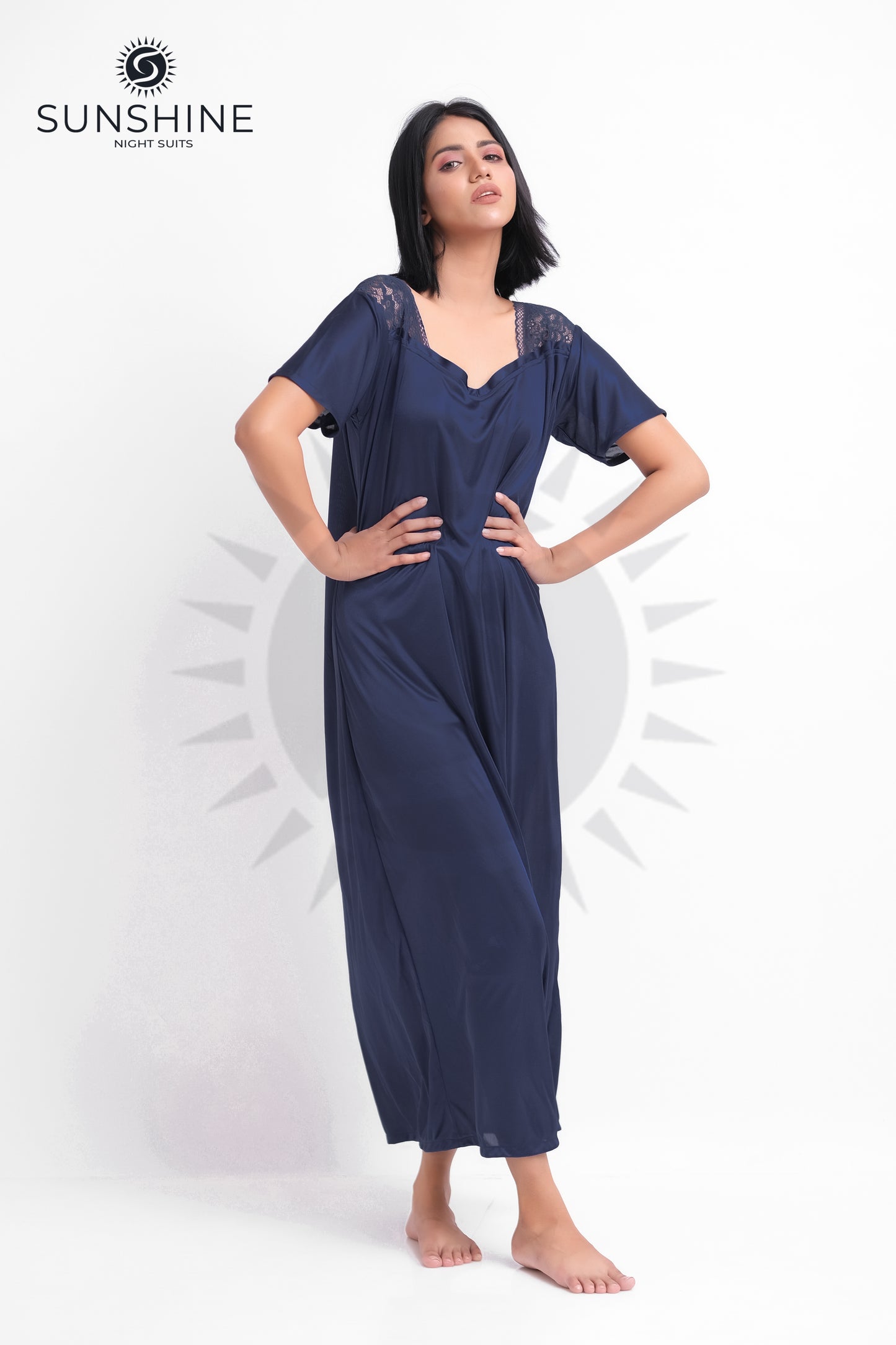 Navy Blue Silk Maxi Night Gown 1002-F