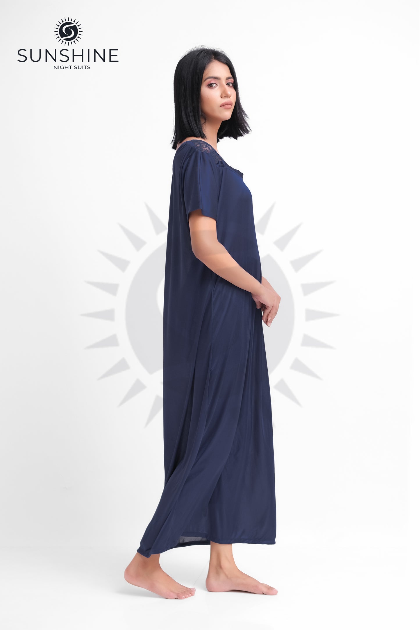 Navy Blue Silk Maxi Night Gown 1002-F