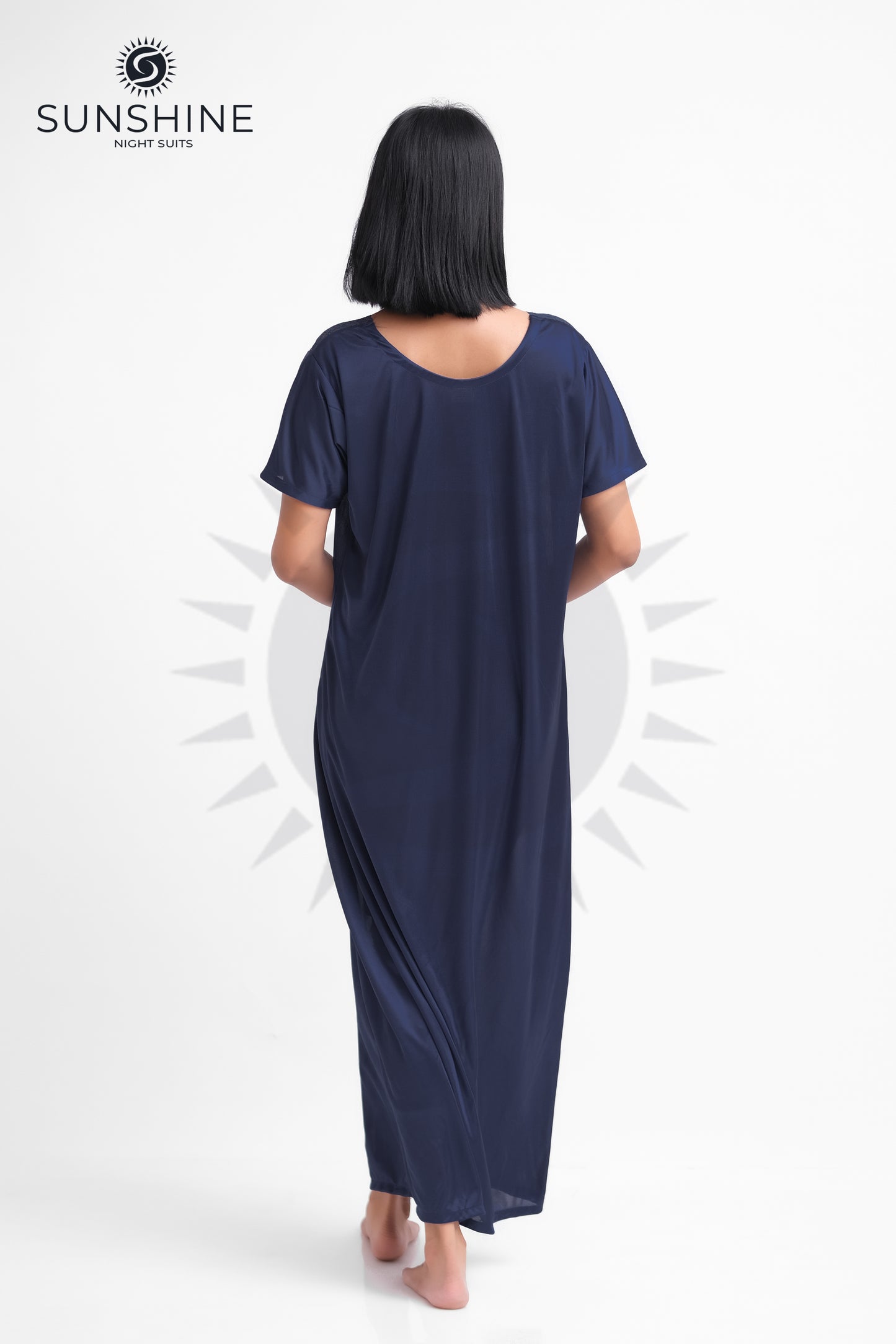 Navy Blue Silk Maxi Night Gown 1002-F