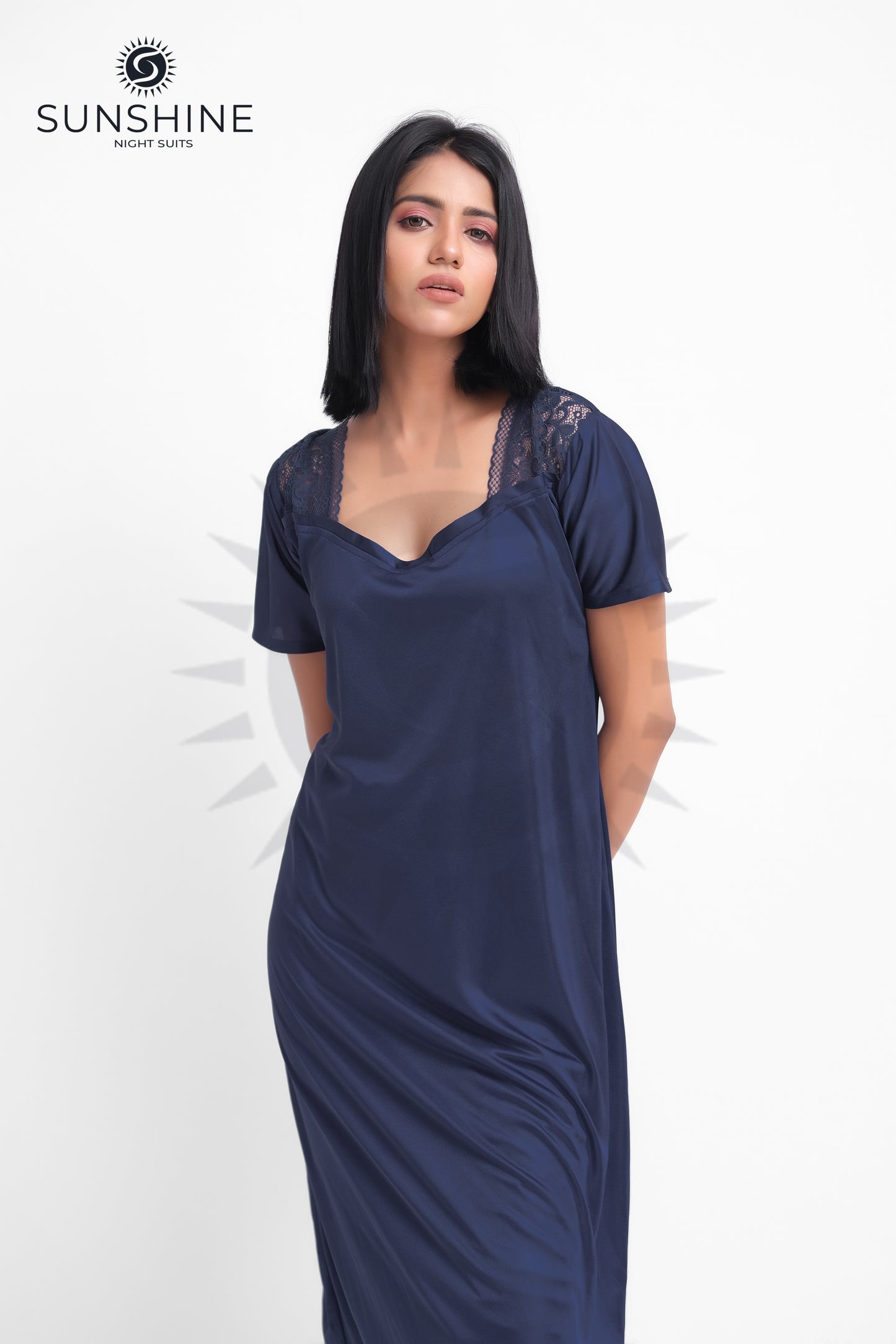 Navy Blue Silk Maxi Night Gown 1002-F