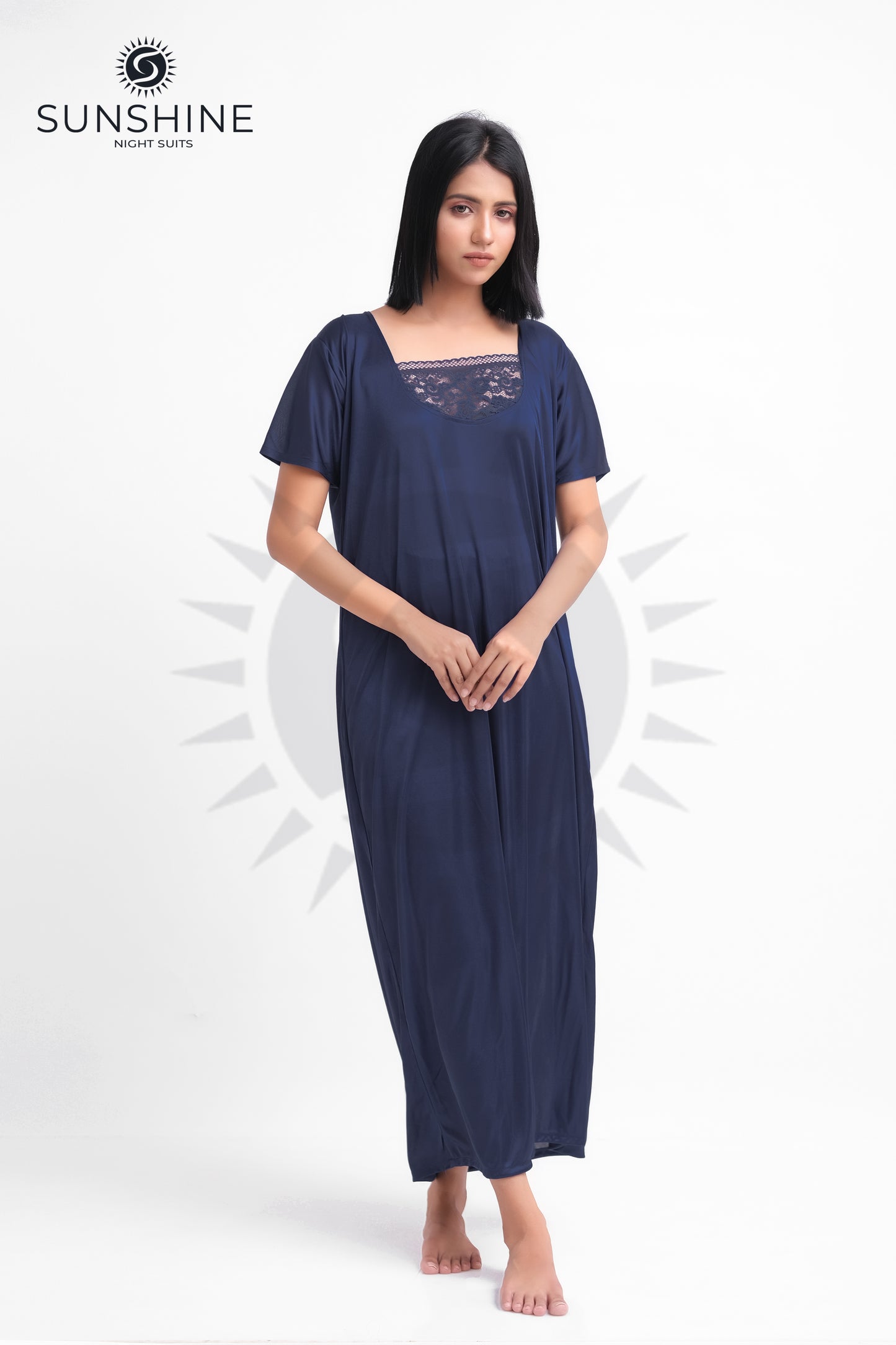 Navy Blue Silk Maxi Night Gown 1001-F