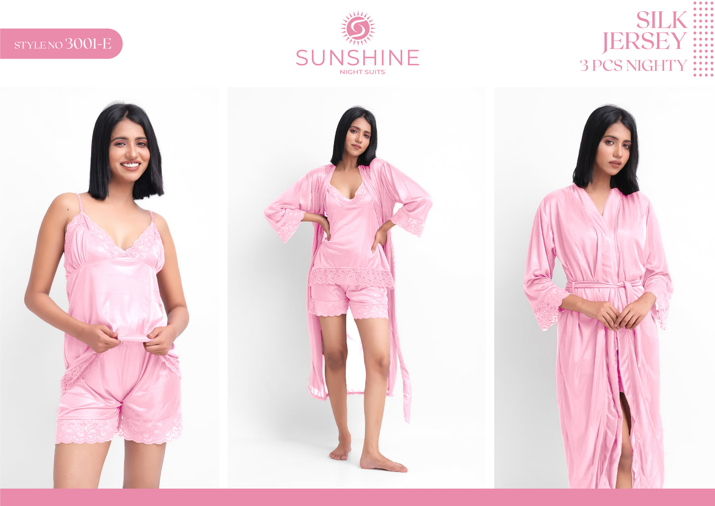 Silk Nighty 3pcs Set - Style No. 3001