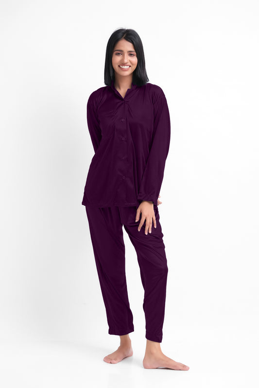 Purple silk pajama set (2550-H): Elegant sleepwear in smooth silk jersey fabric.