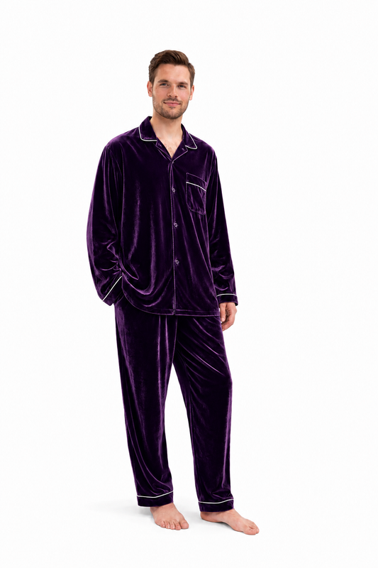 Purple Velvet Night Suit For Men