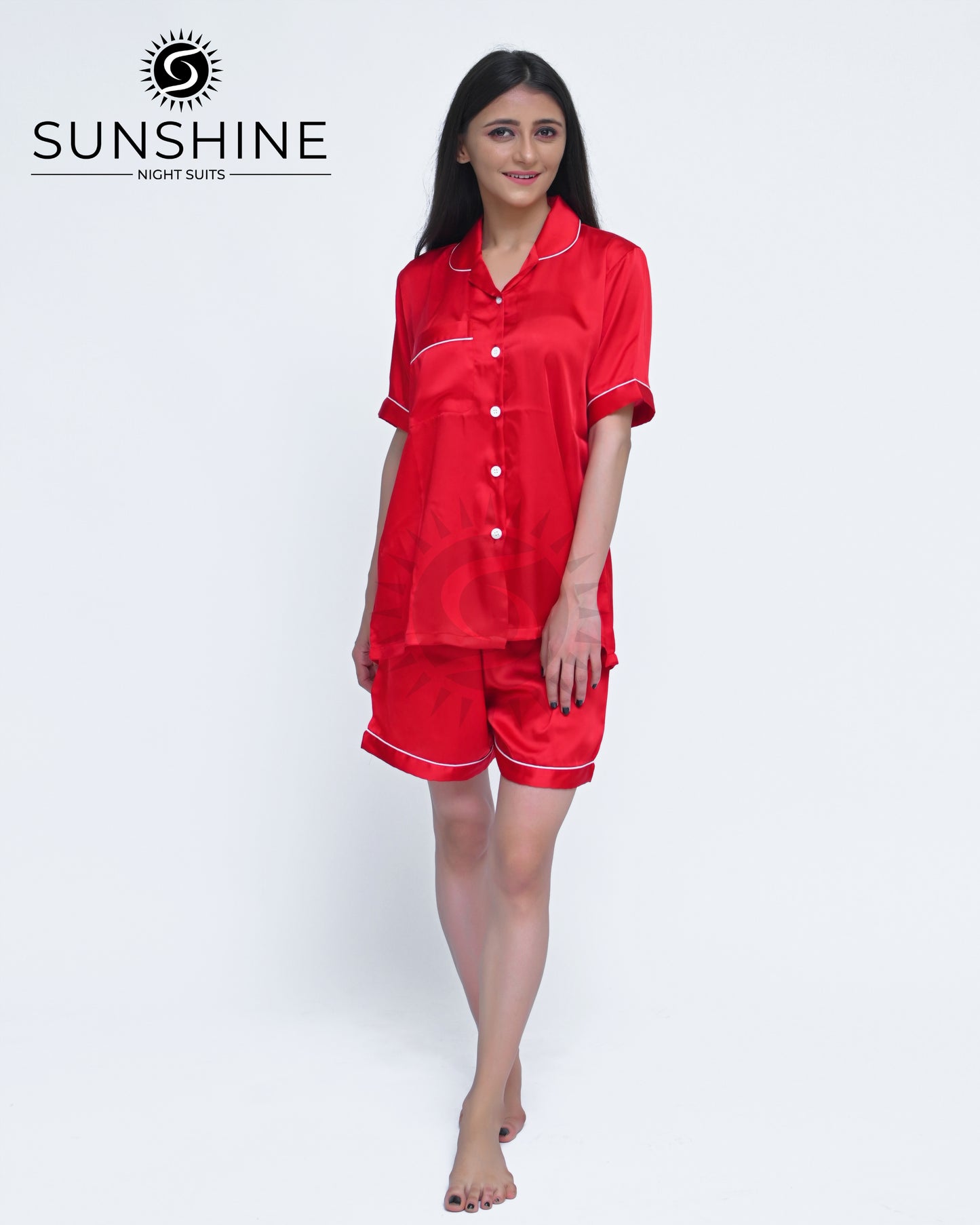 Red Plain Shamoz Silk Nightdress WSSN-11