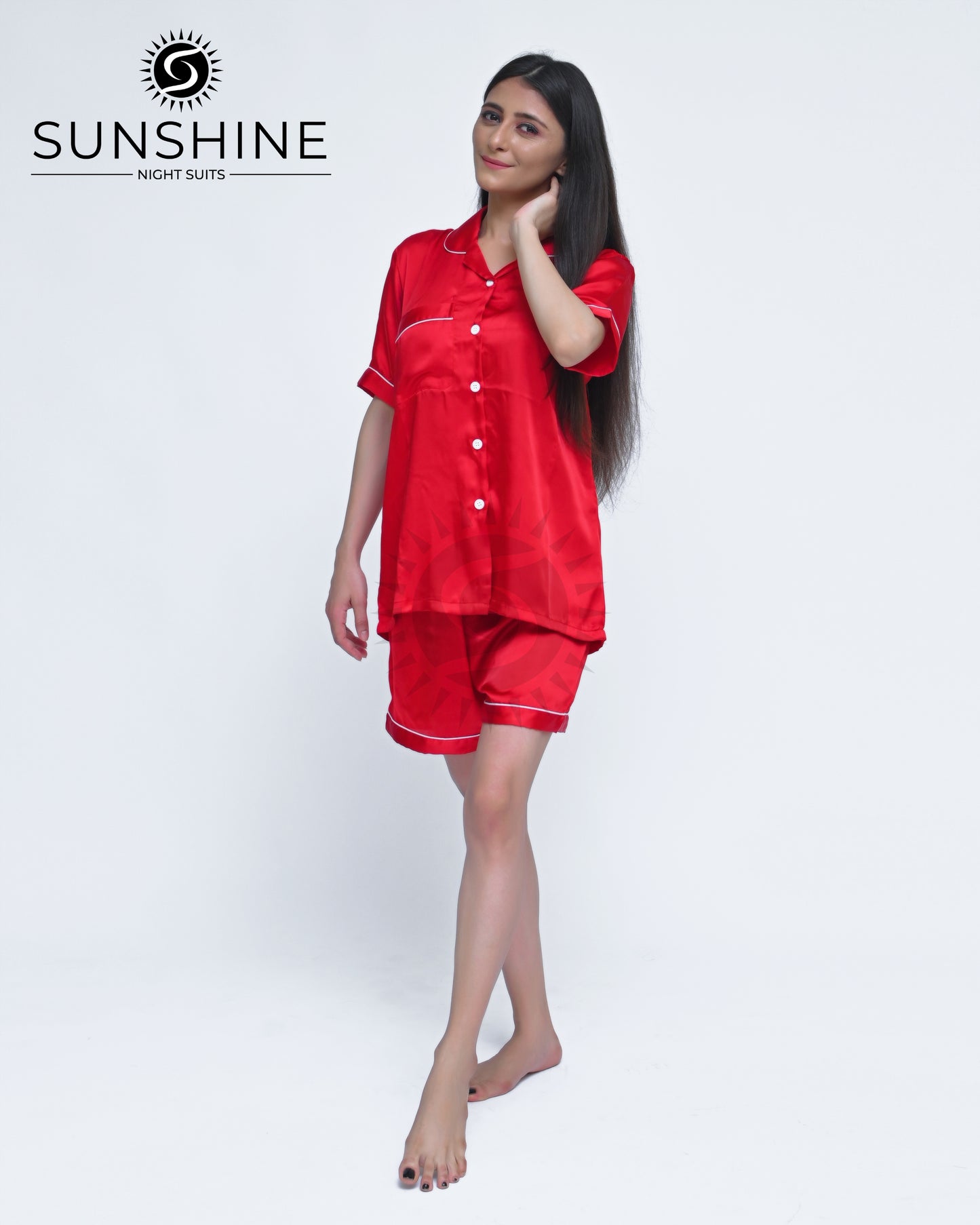 Red Plain Shamoz Silk Nightdress WSSN-11