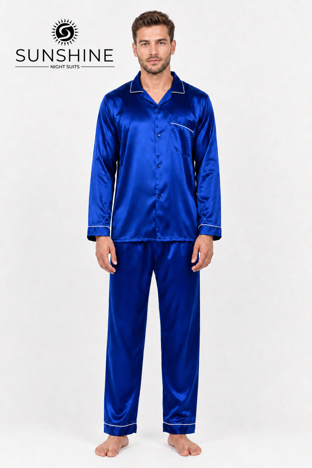 Royal Blue Silk Night Suit for Men