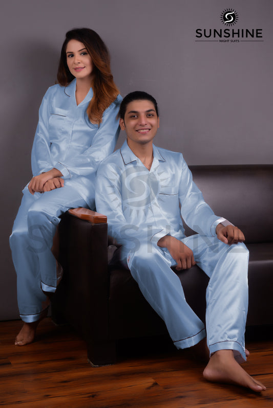 Sky Blue Silk Couple Nightdress SCN-02