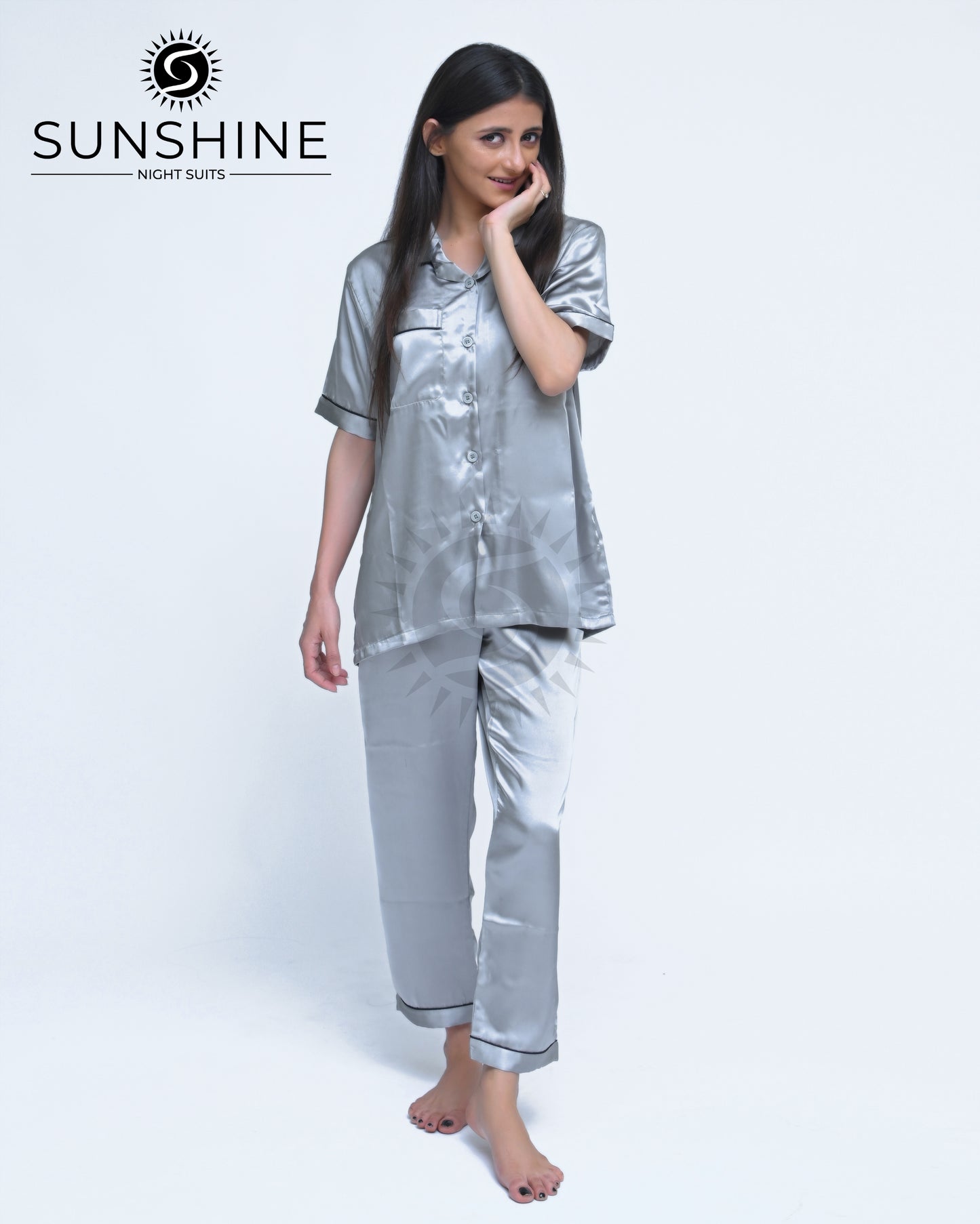 Silver Grey Plain Shamoz Silk Nightdress WSSN-11