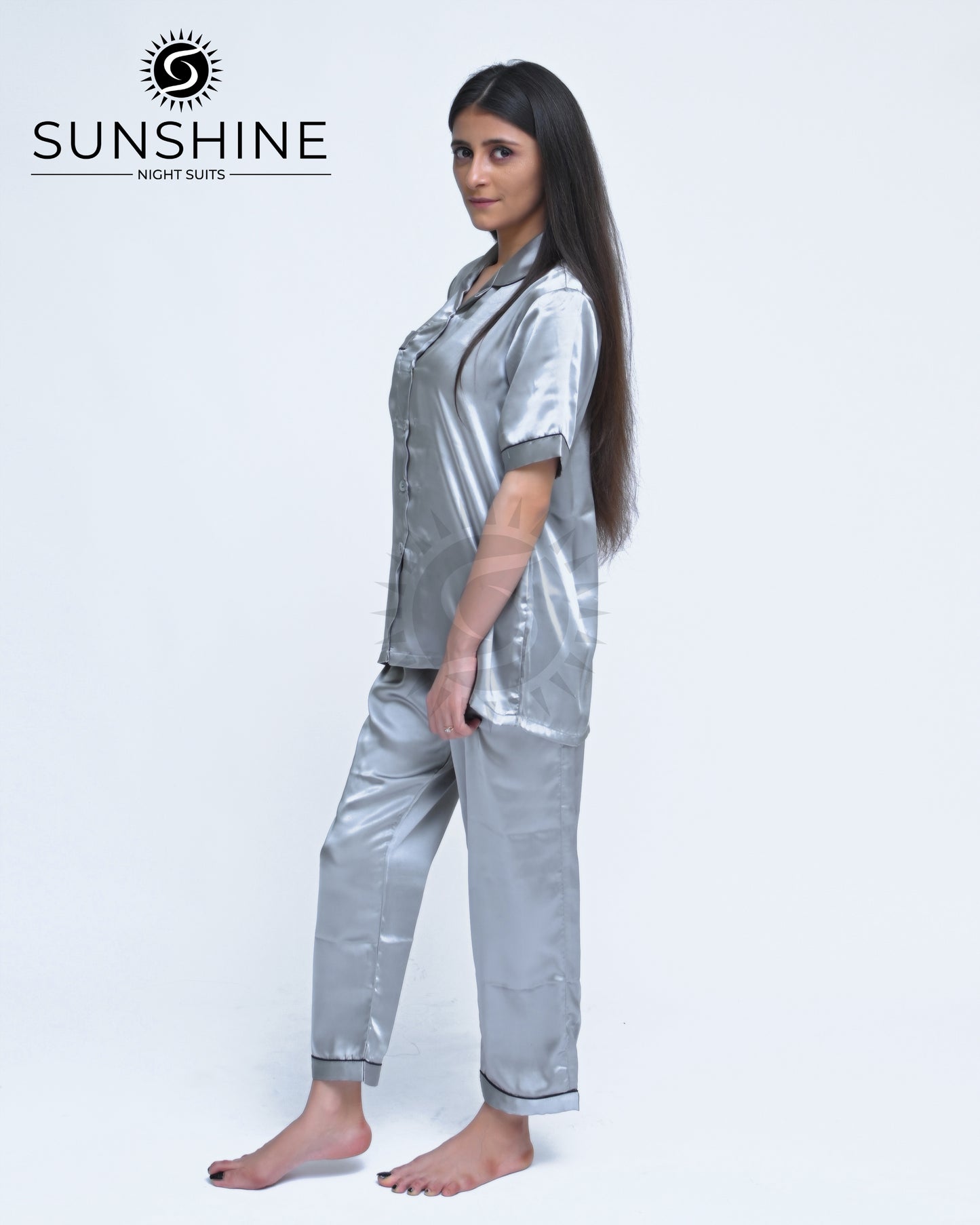 Silver Grey Plain Shamoz Silk Nightdress WSSN-11