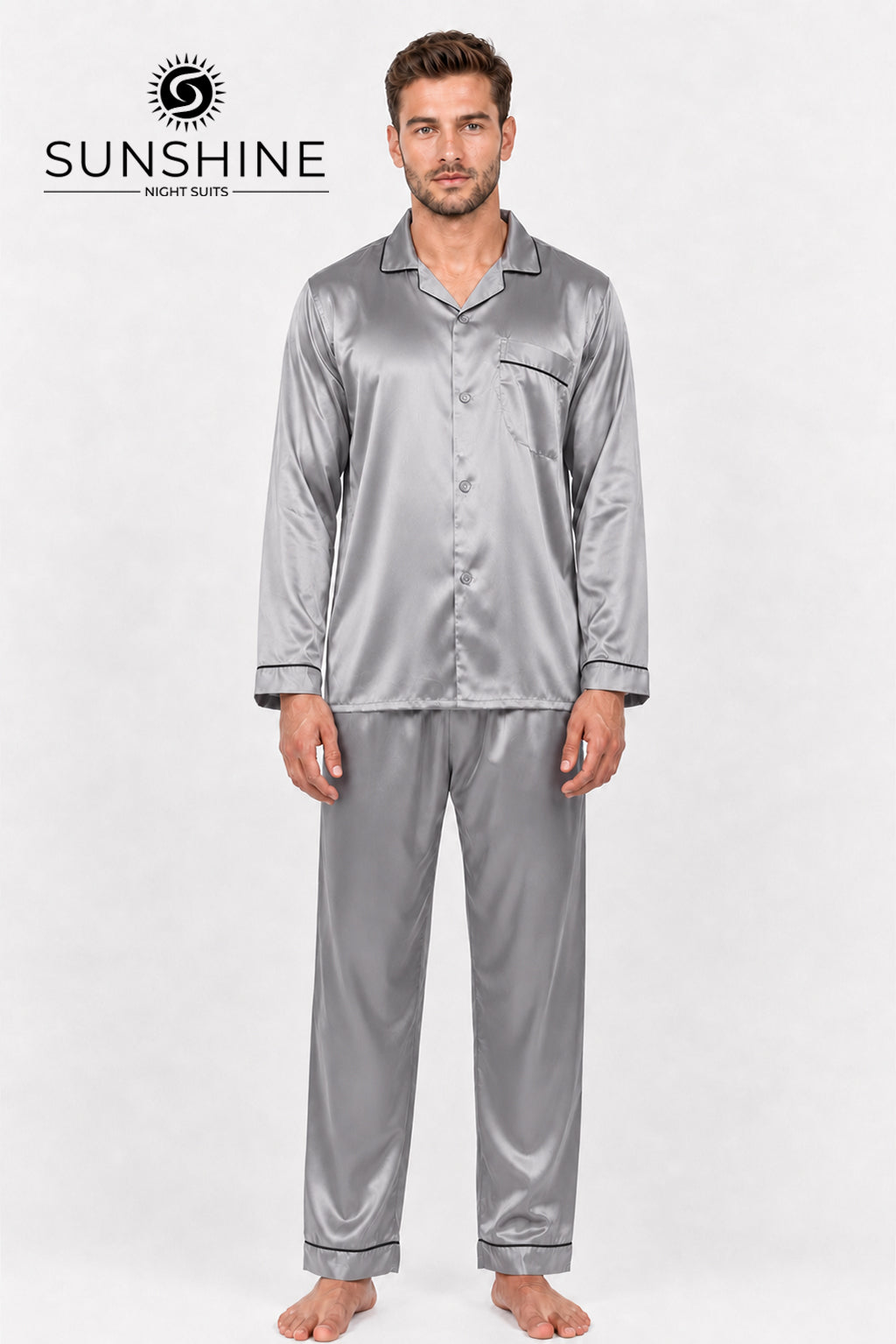 Silver Grey Silk Night Suit MSN-11