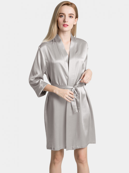 Silver Grey Silky Short Kimono Robe WSR-08