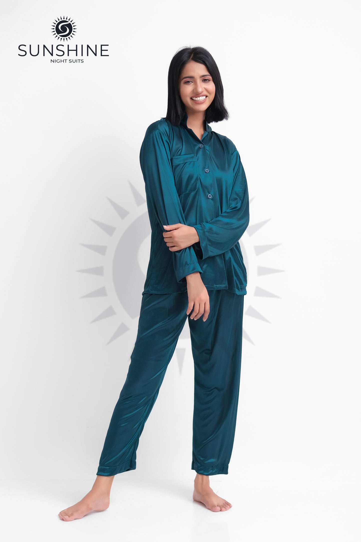 Teal Silk Jersey Pajamas Set 2550-B