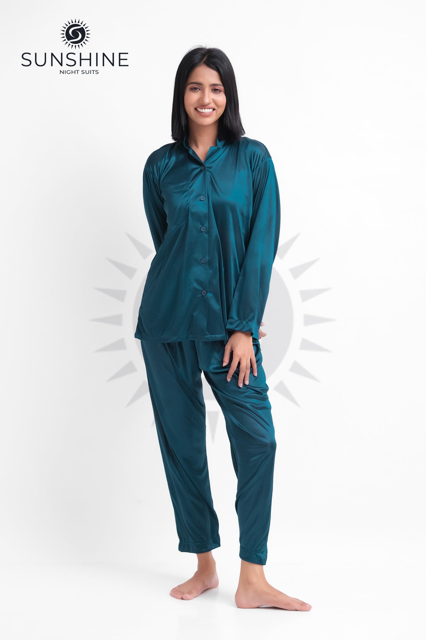 Teal Silk Jersey Pajamas Set 2550-B