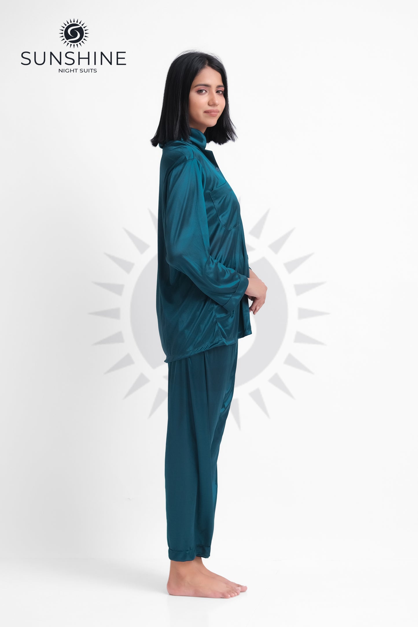 Teal Silk Jersey Pajamas Set 2550-B