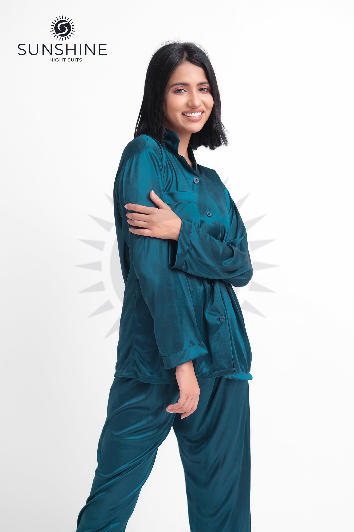 Teal Silk Jersey Pajamas Set 2550-B