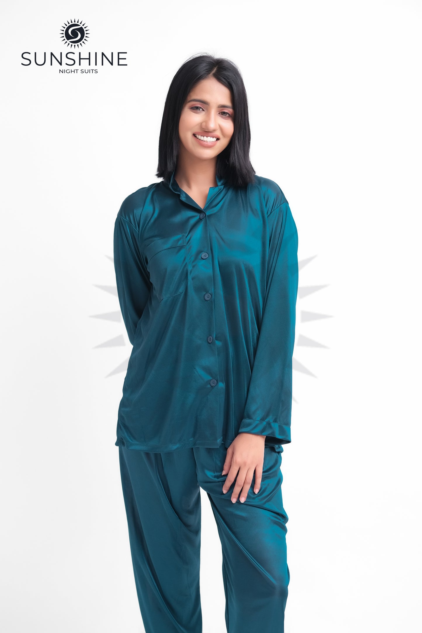 Teal Silk Jersey Pajamas Set 2550-B