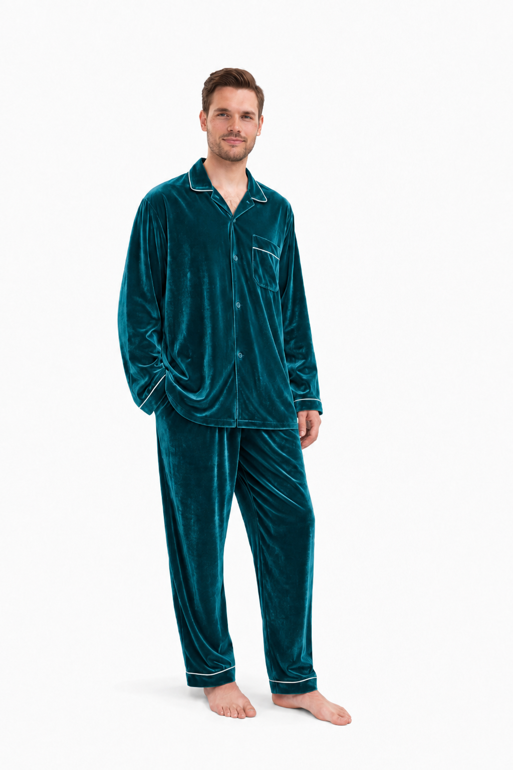 Teal Velvet Night Suit For Men