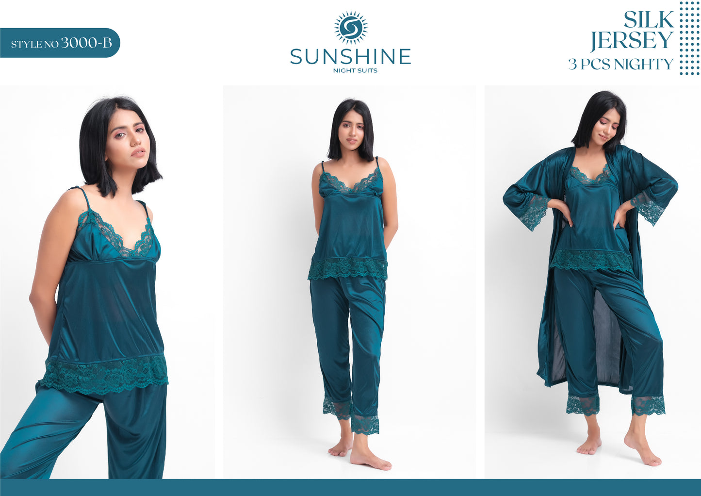 Silk Nighty 3pcs Set - Style No. 3000