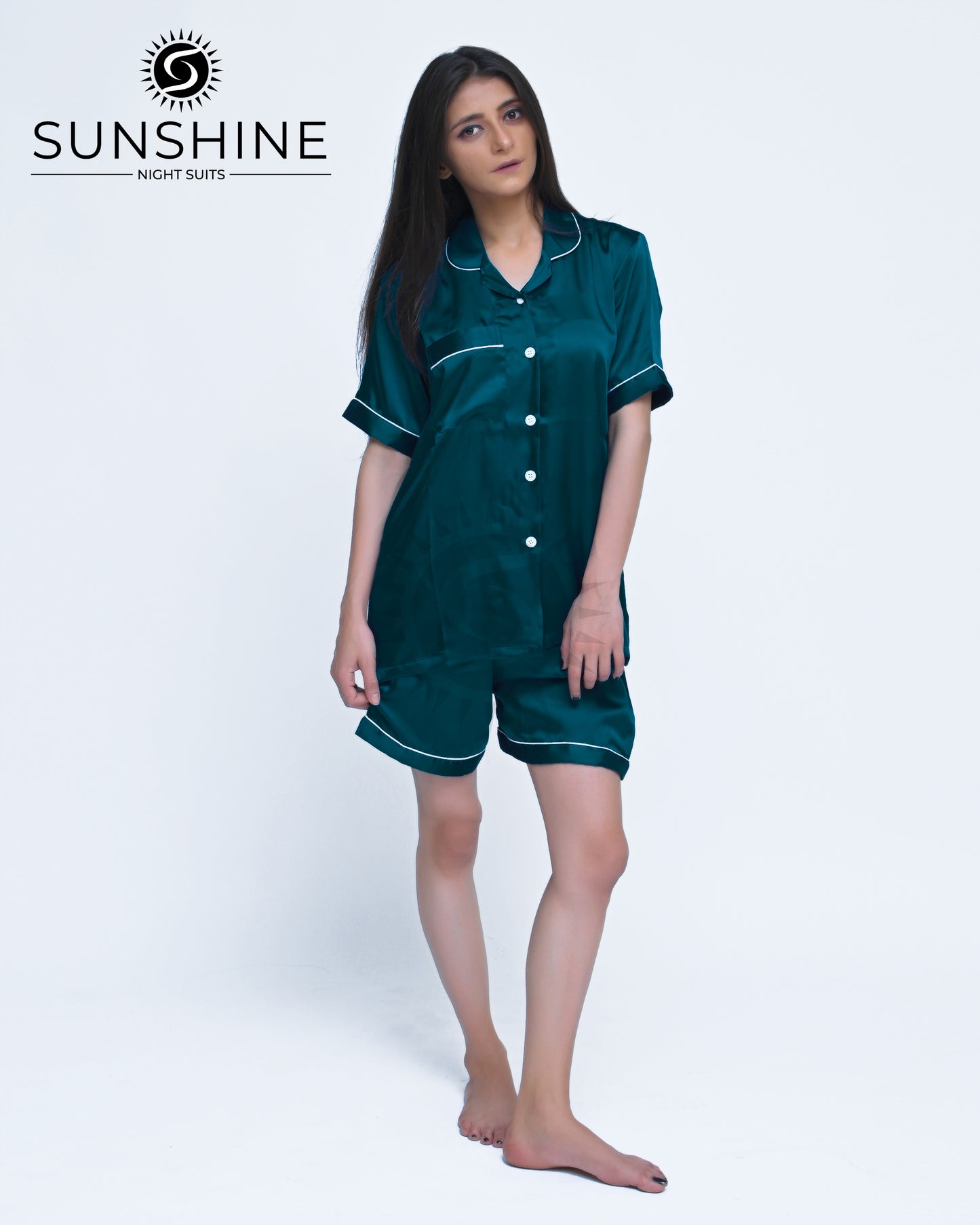 Teal Plain Shamoz Silk Nightdress WSSN-11