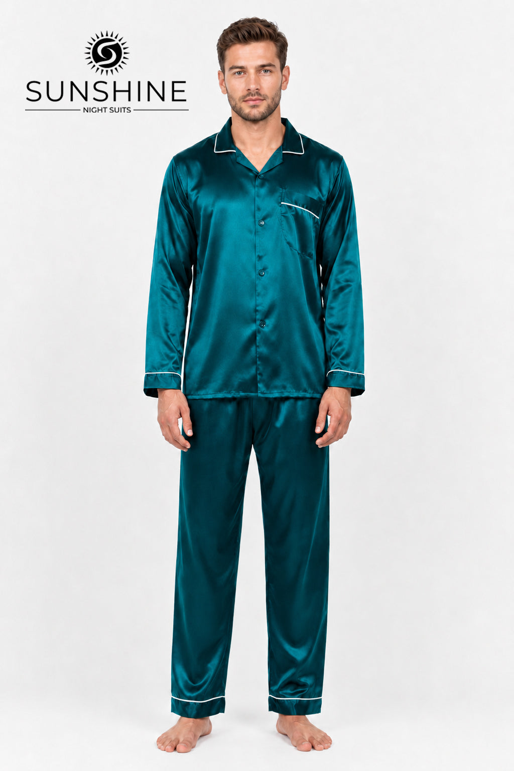 Teal Silk Night Suit for Men