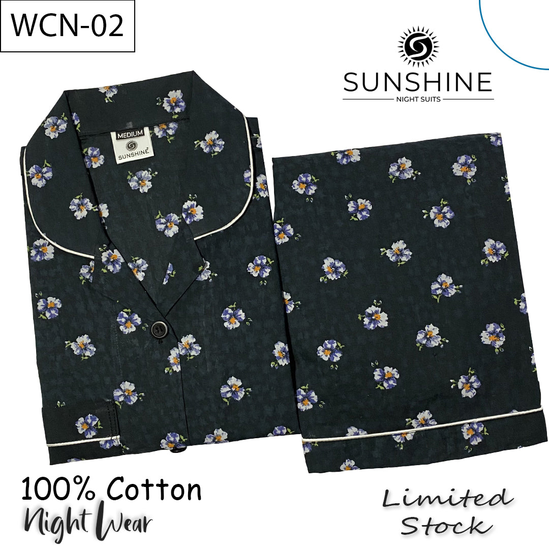Black Floral Printed 100% Cotton Nightdress Ladies – WCN-02