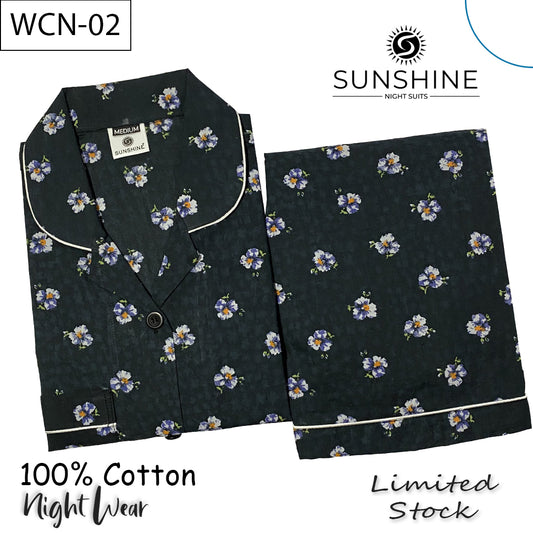 Black Floral Printed 100% Cotton Nightdress Ladies – WCN-02