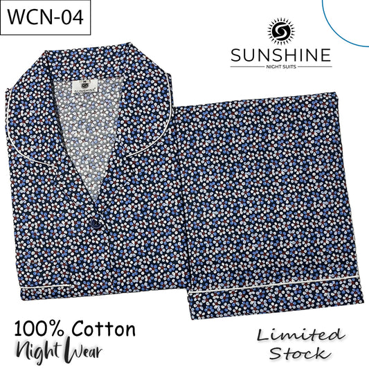 Navy Blue Daisy Printed 100% Cotton Nightdress Ladies – WCN-04