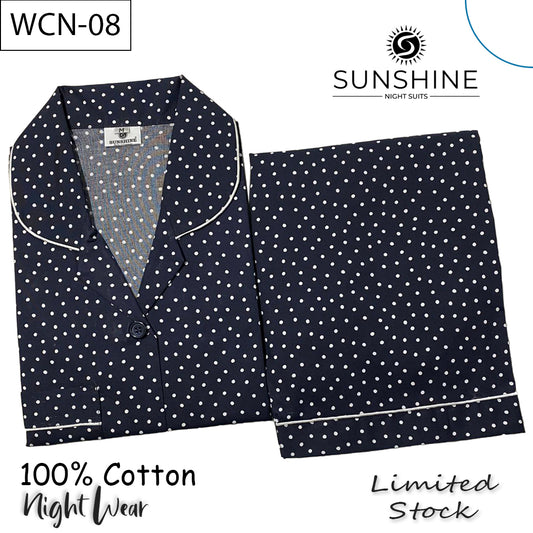Navy Polka Dot Printed 100% Cotton Nightdress Ladies – WCN-08