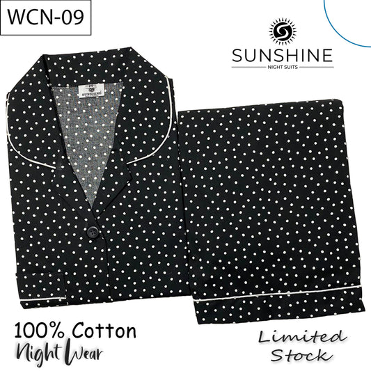 Black Polka Dots Printed 100% Cotton Nightdress Ladies – WCN-09
