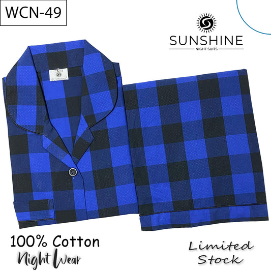 Black Blue Check 100% Cotton Nightdress Ladies – WCN-49