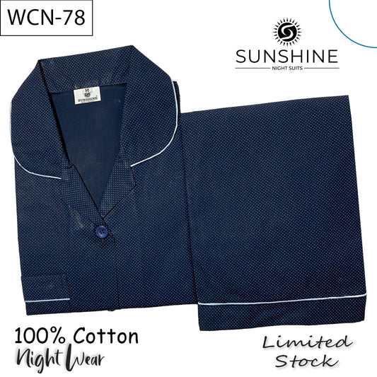 Navy Micro Dot Printed 100% Cotton Nightdress Ladies – WCN-78