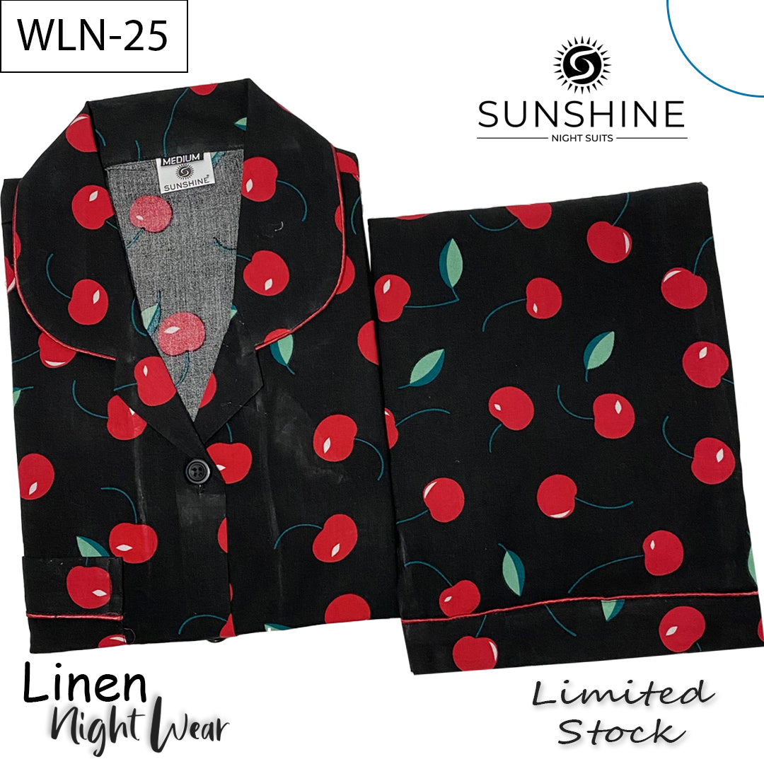 Red Cherries Linen Nightdress WLN-25
