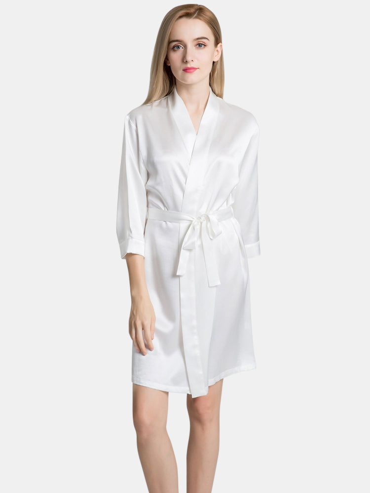 Off-White Silky Short Kimono Robe WSR-10