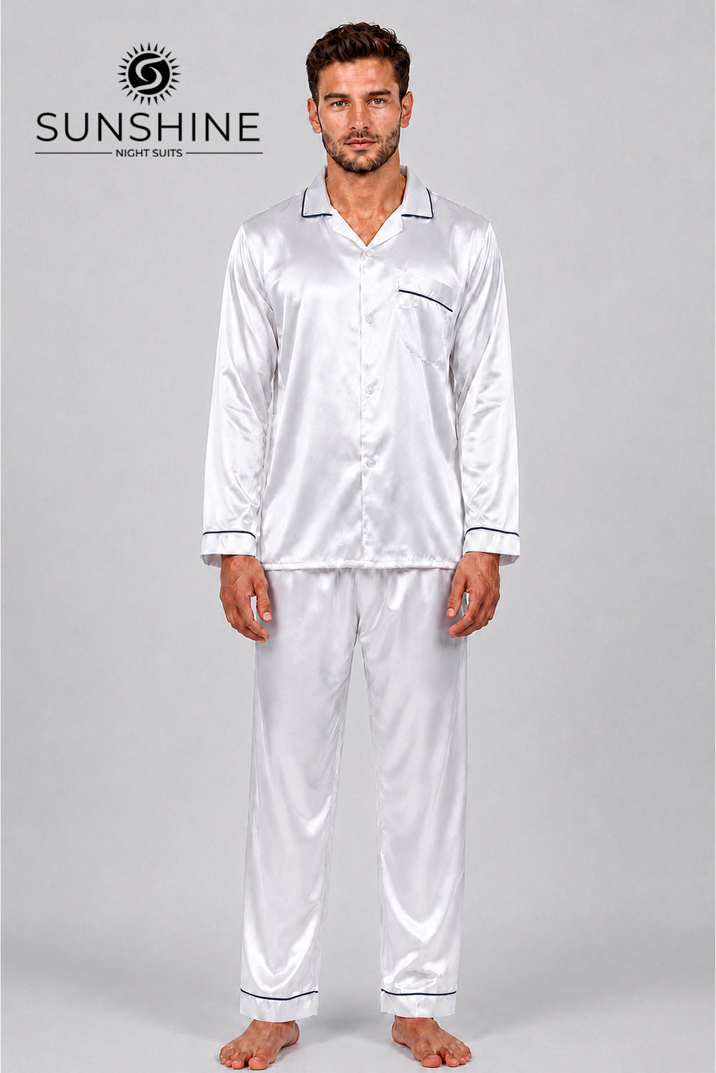 White Silk Night Suit for Men