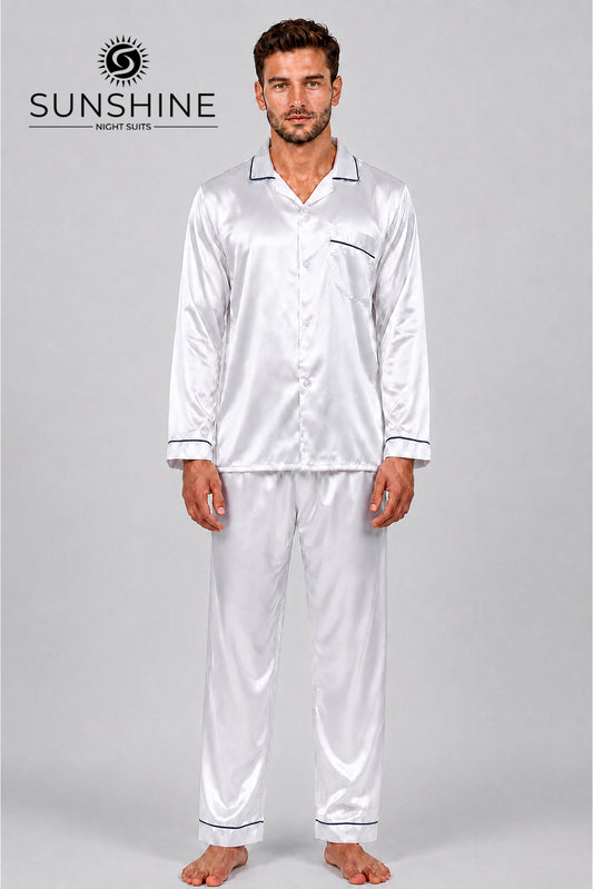 White Silk Night Suit for Men