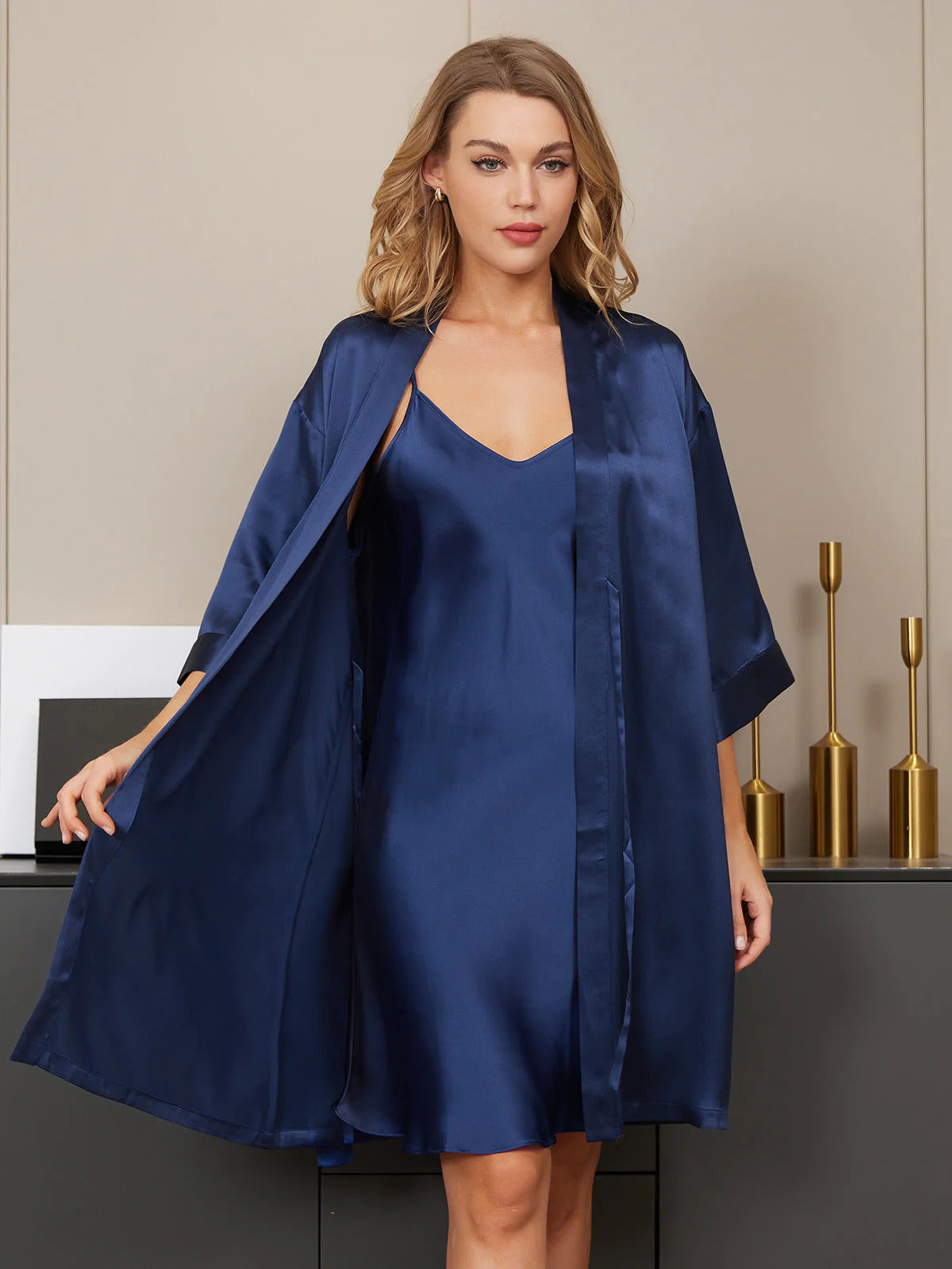 Blue Silk Camisole & Gown Set WCGS-05