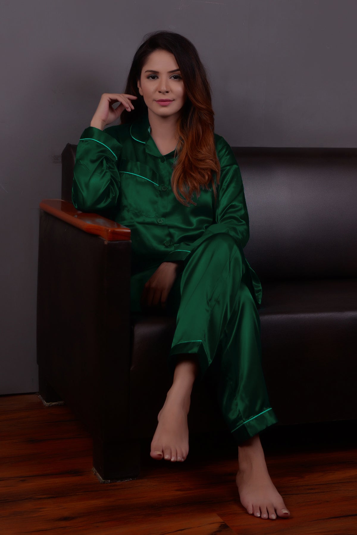 Dark Green Silk Couple Nightdress SCN-05
