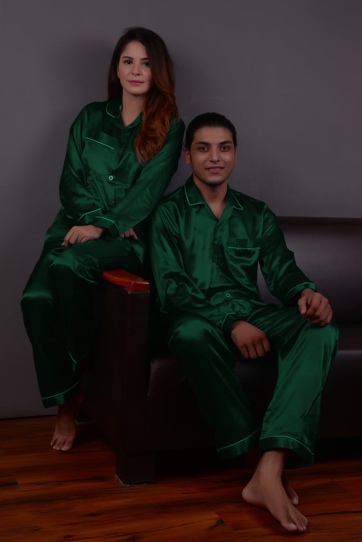 Dark Green Silk Couple Nightdress SCN-05