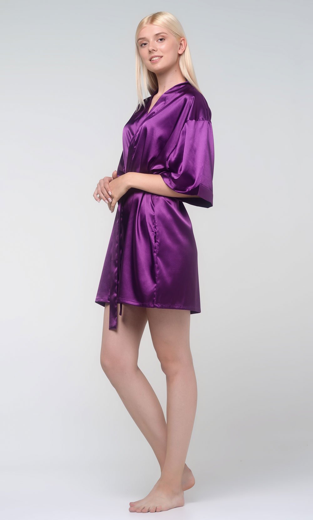 Magenta Silky Short Kimono Robe WSR-01