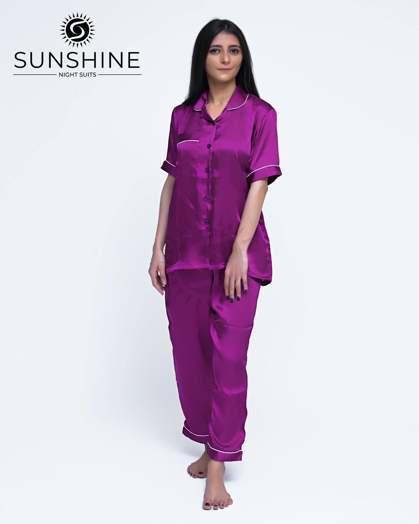 Magenta Plain Shamoz Silk Nightdress WSSN-11