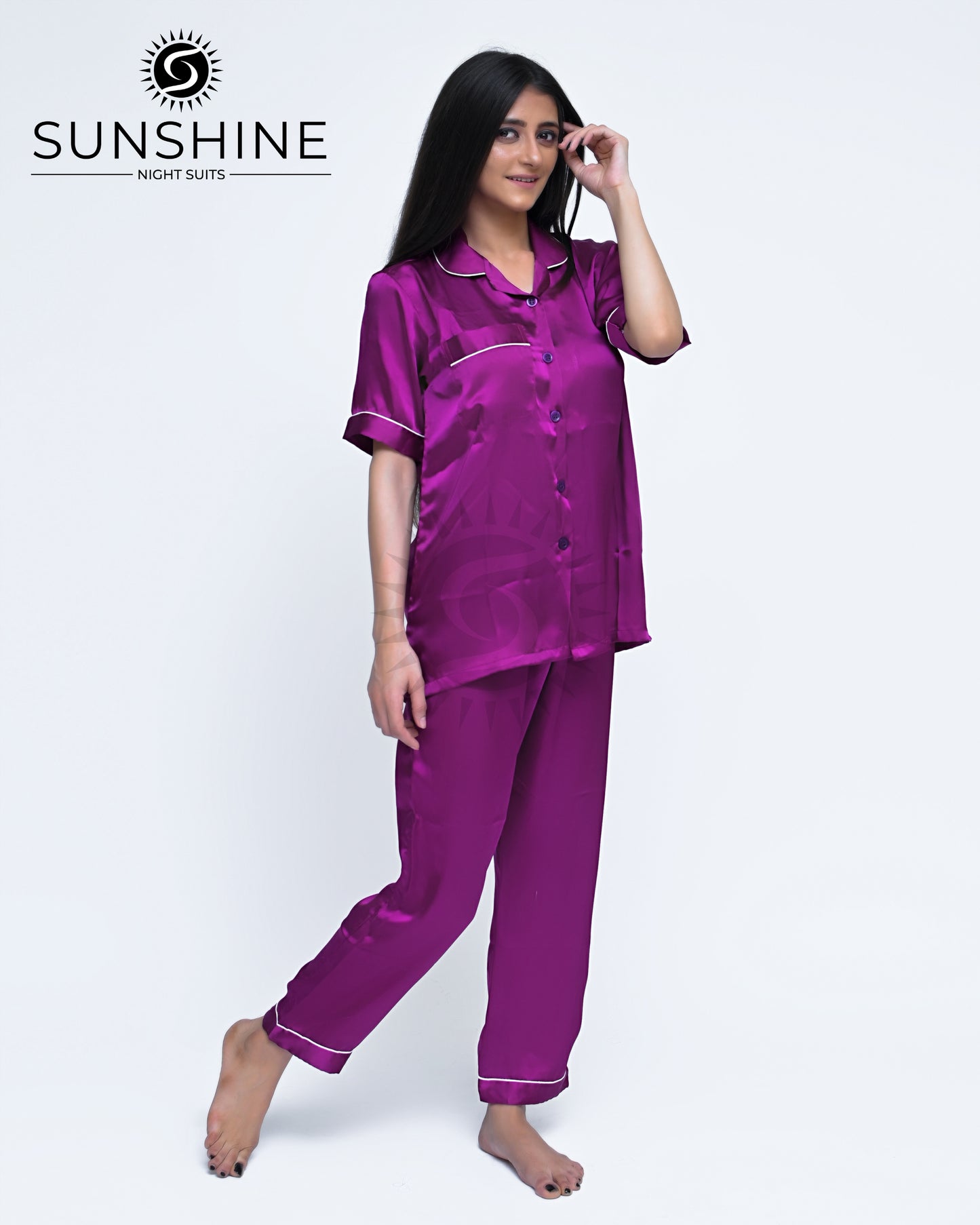 Magenta Plain Shamoz Silk Nightdress WSSN-11